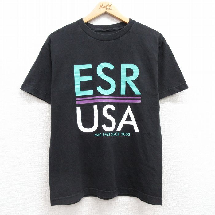M★古着 半袖 ビンテージ Tシャツ メンズ 00年代 00s ESR クルーネック 黒 ブラック 25jul18 中古