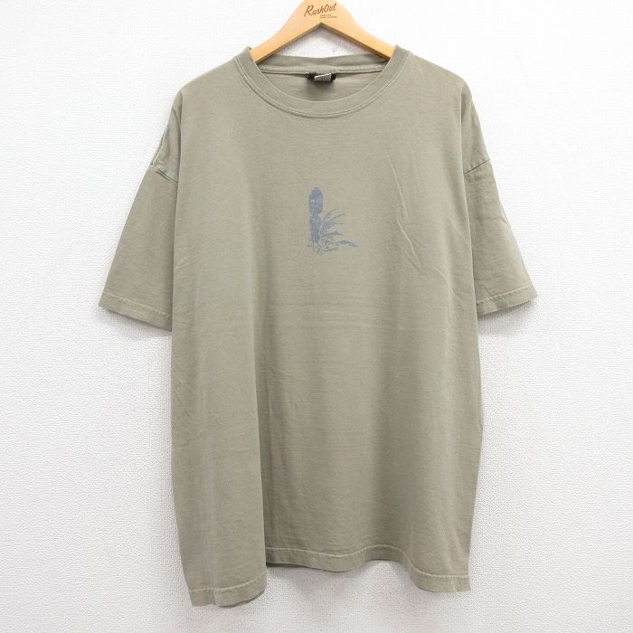 XL★古着 半袖 ビンテージ Tシャツ メンズ 00年代 00s ハイビスカス 大きいサイズ コットン クルーネック 緑系 グリーン 【spe】 25jul18 中古
