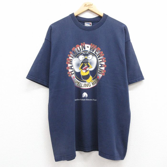 XL★古着 半袖 ビンテージ Tシャツ メンズ 00年代 00s HAMILTON 大きいサイズ コットン クルーネック USA製 紺 ネイビー 25jul18 中古