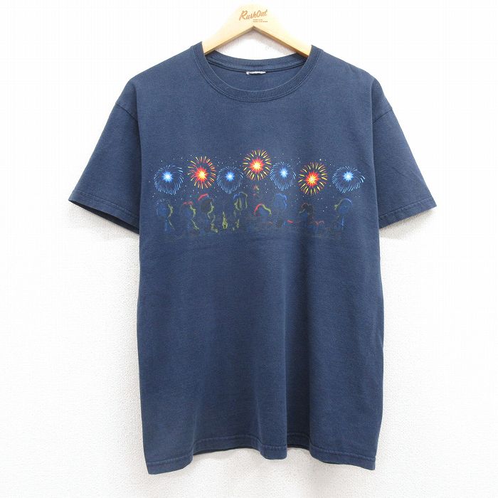 L★古着 半袖 ビンテージ Tシャツ メンズ 00年代 00s ピーナッツ スヌーピー SNOOPY クルーネック 紺 ネイビー 25jul18 中古