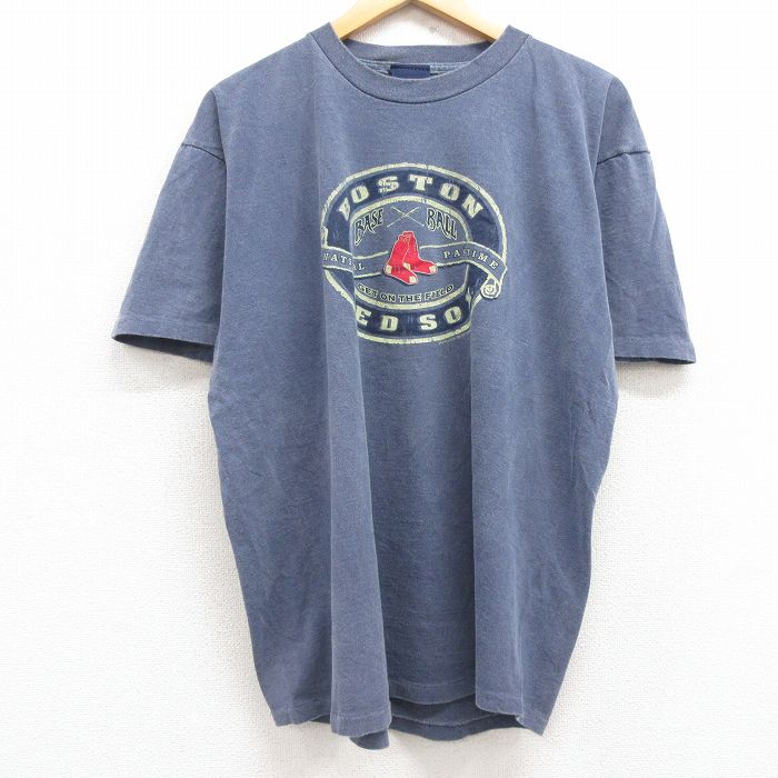 【50%OFF】XL★古着 半袖 ビンテージ Tシャツ メンズ 90年代 90s MLB ボストンレッドソックス コットン クルーネック 紺 ネイビー メジャーリーグ ベースボール 野球 25jul24 中古