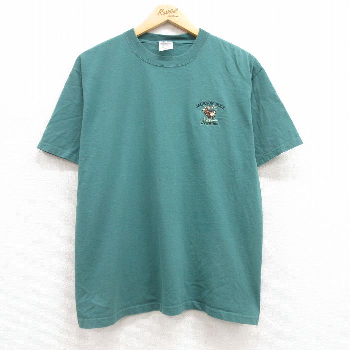 L★古着 半袖 ビンテージ Tシャツ メンズ 00年代 00s シカ コットン クルーネック 緑 グリーン 25jul24 中古