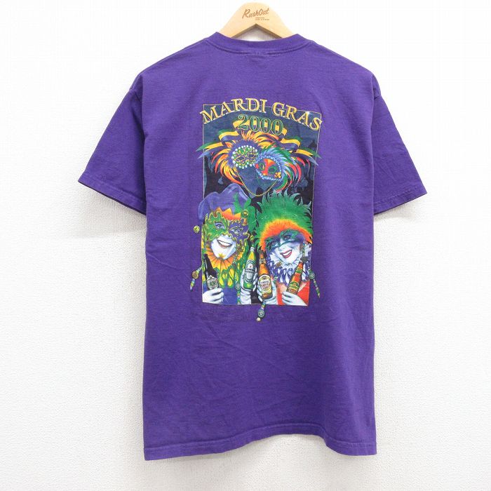 L★古着 フルーツオブザルーム 半袖 ビンテージ Tシャツ メンズ 00年代 00s マルディグラ コットン クルーネック 紫 パープル 25jul24 中古
