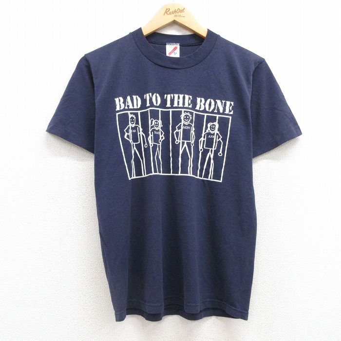 M★古着 ジャージーズ 半袖 ビンテージ Tシャツ メンズ 00年代 00s BAD 両面プリント クルーネック USA製 紺 ネイビー 25jul24 中古