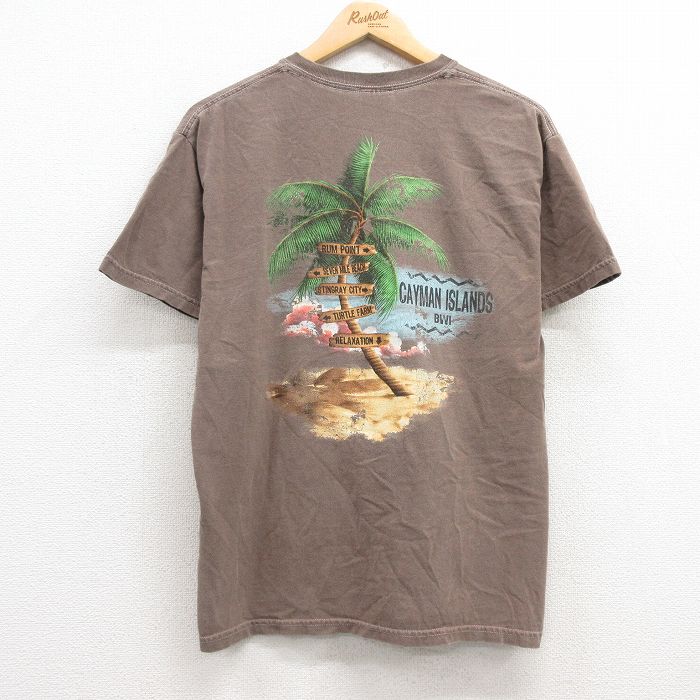 M★古着 半袖 ビンテージ Tシャツ メンズ 00年代 00s ヤシの木 コットン クルーネック 茶 ブラウン 25jul24 中古