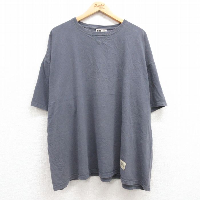 XL★古着 ラッセル 半袖 ビンテージ Tシャツ メンズ 00年代 00s 無地 大きいサイズ コットン クルーネック グレー 25jul24 中古