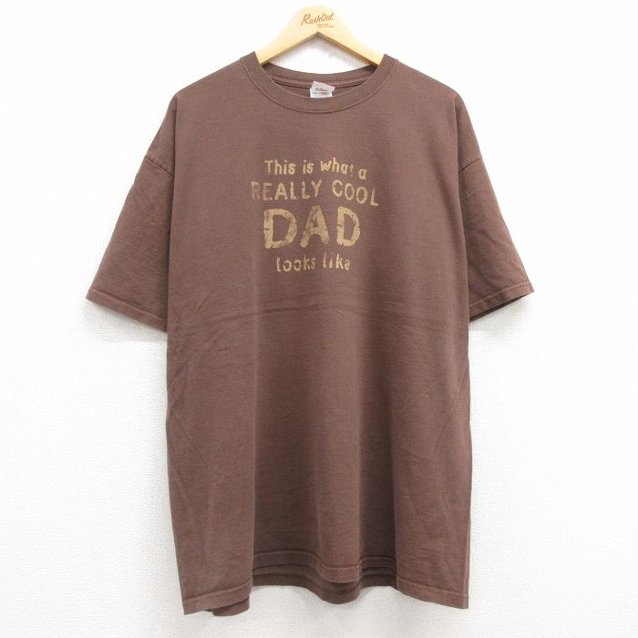 XL★古着 フルーツオブザルーム 半袖 ビンテージ Tシャツ メンズ 00年代 00s DAD 大きいサイズ コットン クルーネック 茶 ブラウン 25jul24 中古