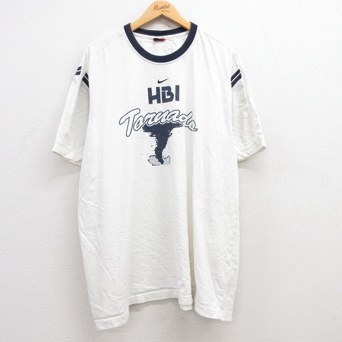 【50%OFF】XL★古着 ナイキ NIKE 半袖 ビンテージ Tシャツ メンズ 00年代 00s HBI 大きいサイズ クルーネック 白 ホワイト 25jul24 中古