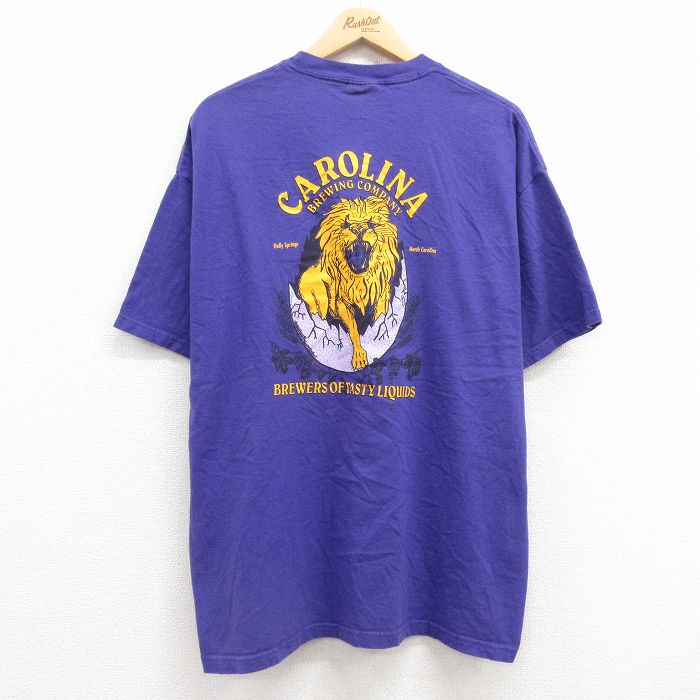 XL★古着 ヘインズ Hanes 半袖 ビンテージ Tシャツ メンズ 00年代 00s ライオン 大きいサイズ コットン クルーネック 紫 パープル 25jul24 中古