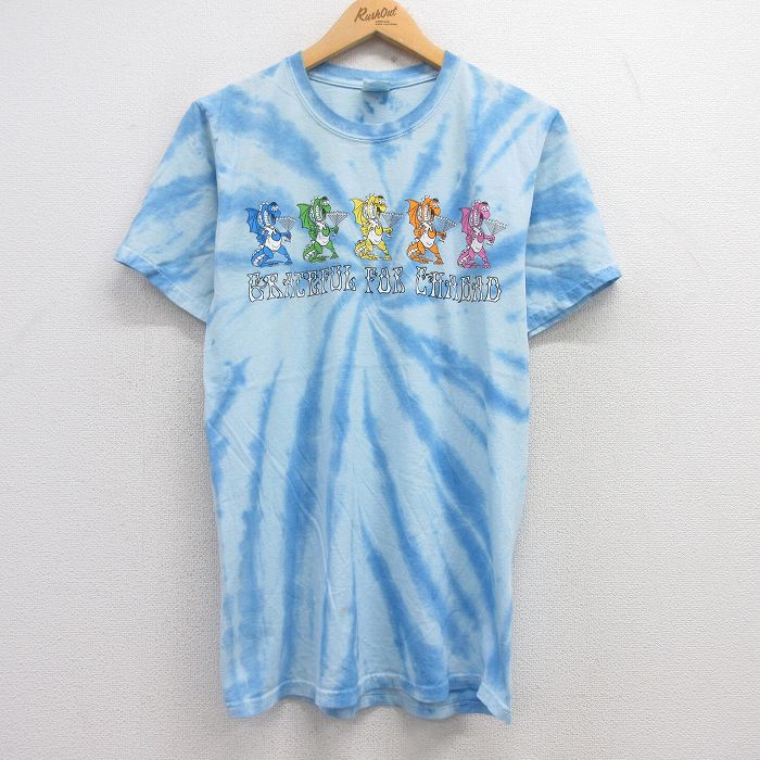 S★古着 半袖 ビンテージ Tシャツ メンズ 00年代 00s ドラゴン コットン クルーネック 薄紺他 ネイビー ブリーチ加工 25jul24 中古