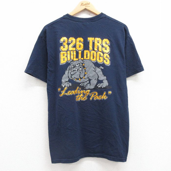 L★古着 半袖 ビンテージ Tシャツ メンズ 00年代 00s ミリタリー USエアフォース ブルドッグ コットン クルーネック 紺 ネイビー 25jul24 中古