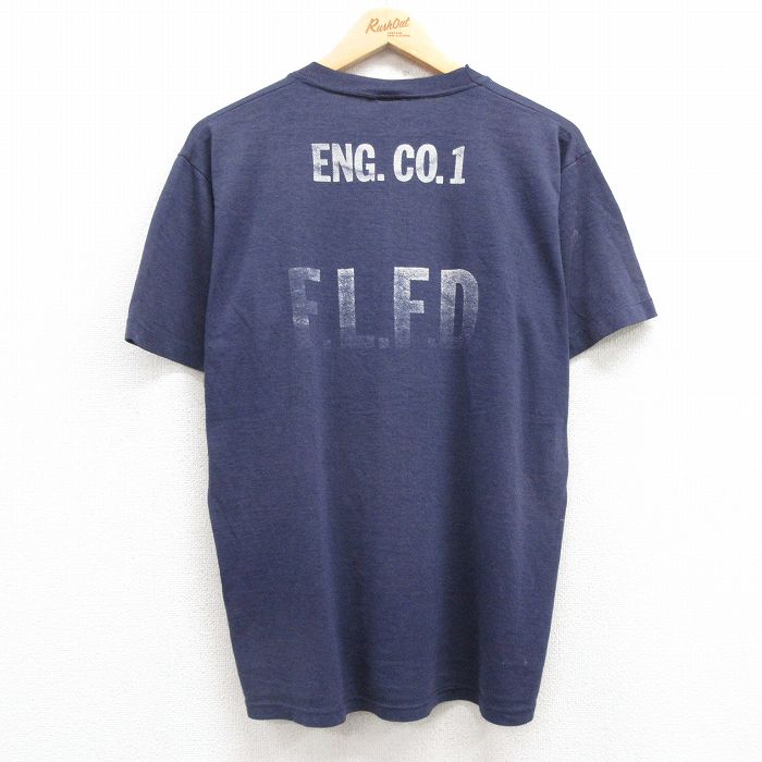 L★古着 ジャージーズ 半袖 ビンテージ Tシャツ メンズ 80年代 80s 消防署 クルーネック USA製 紺 ネイビー 25jul24 中古
