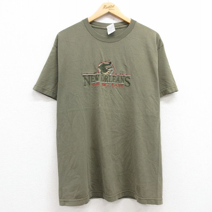 00s 半袖Tシャツ ワニニューオーリンズ刺繍 グリーン L | 古着
