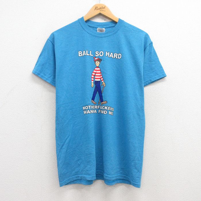 M★古着 半袖 ビンテージ Tシャツ メンズ 00年代 00s ウォーリーをさがせ! クルーネック 水色 霜降り 25jul24 中古