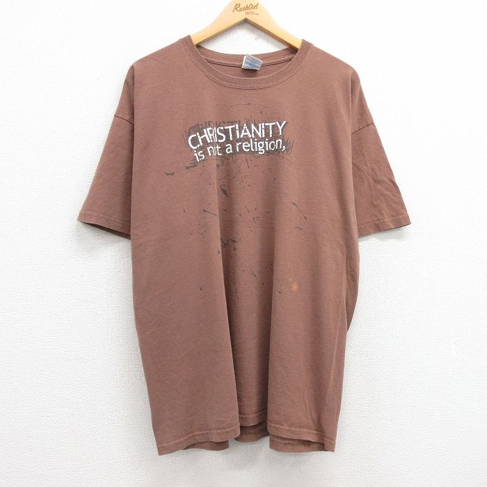 00s 半袖Tシャツ CHRISTIANITYプリント ブラウン XL | 古着