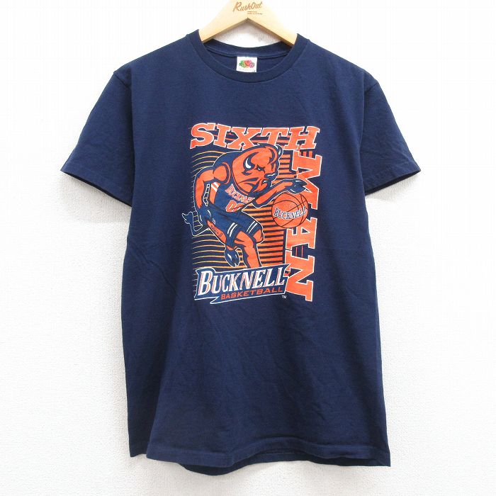 M★古着 フルーツオブザルーム 半袖 ビンテージ Tシャツ メンズ 00年代 00s バックネル バスケットボール コットン クルーネック 紺 ネイビー 25jul24 中古