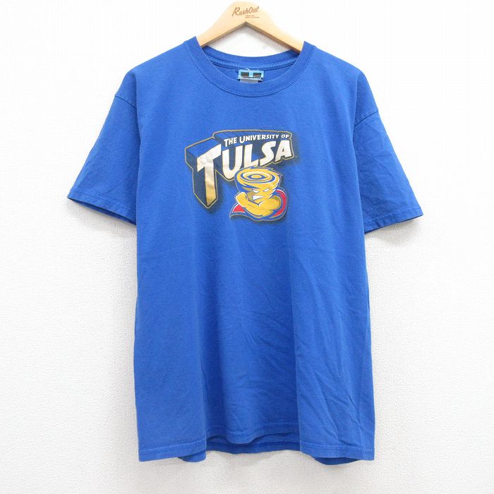 L★古着 半袖 ビンテージ Tシャツ メンズ 00年代 00s タルサ 大学 コットン クルーネック 青 ブルー 25jul24 中古