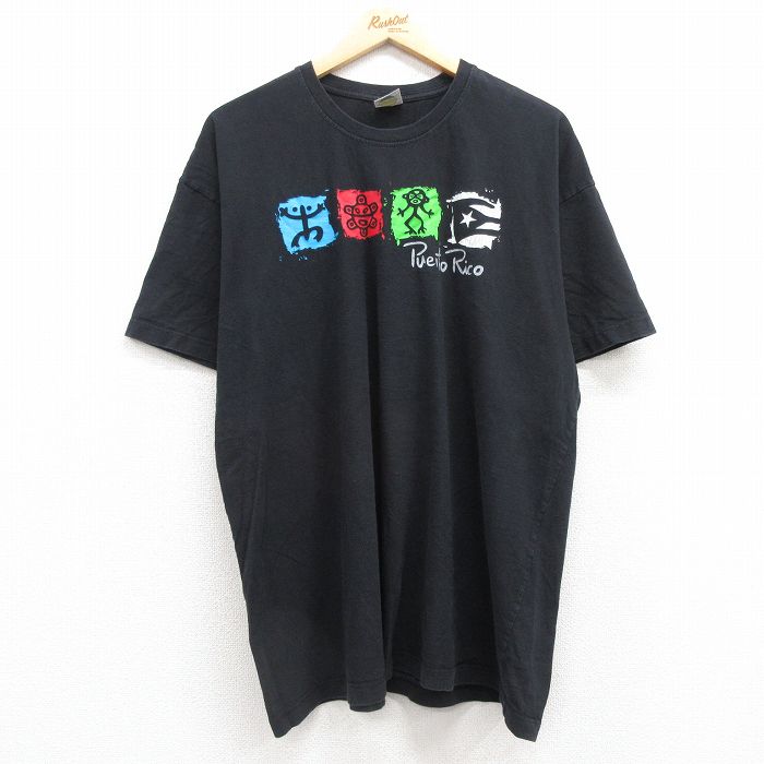 XL★古着 半袖 ビンテージ Tシャツ メンズ 00年代 00s プエルトリコ 大きいサイズ コットン クルーネック 黒 ブラック 25jul24 中古