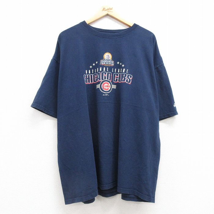 XL★古着 アディダス adidas 半袖 ビンテージ Tシャツ メンズ 00年代 00s MLB シカゴカブス 大きいサイズ コットン クルーネック 紺 ネイビー メジャーリーグ ベースボール 野球 25jul24 中古