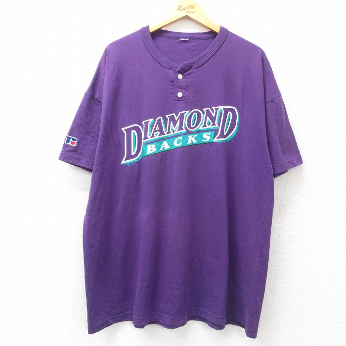 【50%OFF】XL★古着 ラッセル 半袖 ビンテージ Tシャツ メンズ 00年代 00s MLB アリゾナダイヤモンドバックス 大きいサイズ ヘンリーネック 紫 パープル メジャーリーグ ベースボール 野球 25jul24 中古