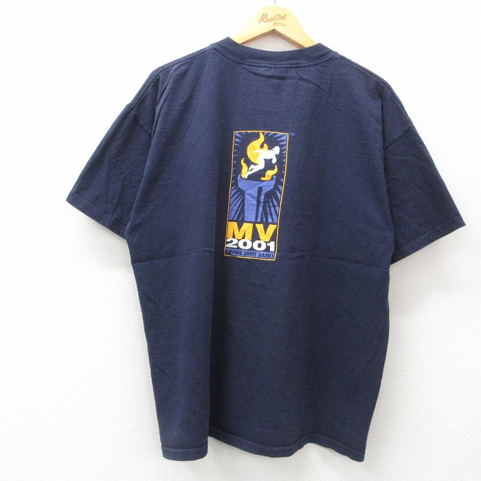 XL★古着 半袖 ビンテージ Tシャツ メンズ 00年代 00s MV 聖火 大きいサイズ コットン クルーネック 濃紺 ネイビー 25jul24 中古