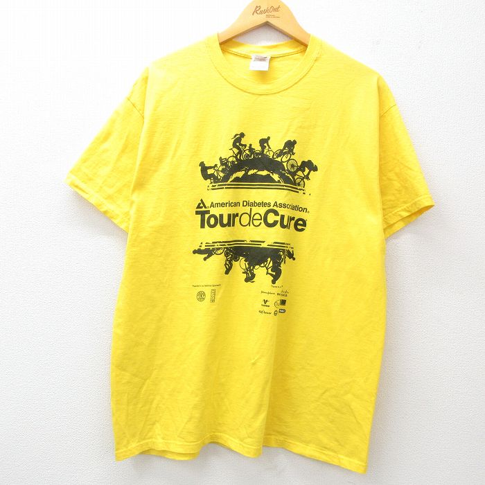 XL★古着 フルーツオブザルーム 半袖 ビンテージ Tシャツ メンズ 00年代 00s 自転車 企業広告 コットン クルーネック 黄 イエロー 25jul24 中古