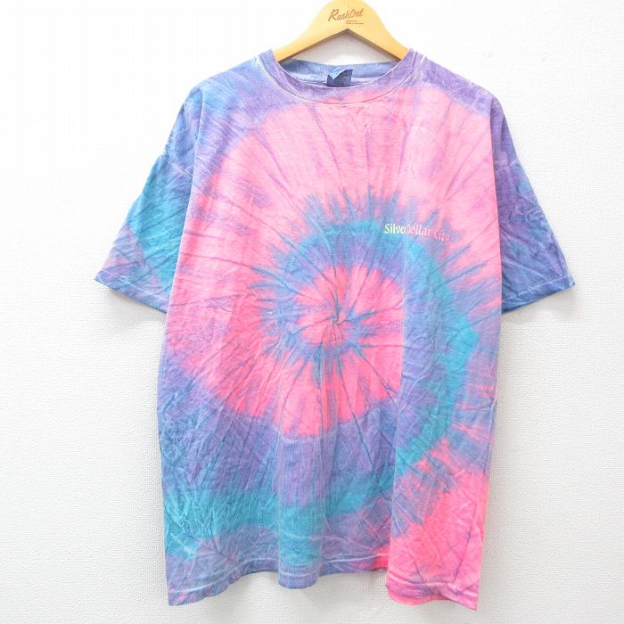 XL★古着 半袖 ビンテージ Tシャツ メンズ 90年代 90s シルバードラーシティ 大きいサイズ コットン クルーネック USA製 ピンク他 タイダイ 25jul24 中古