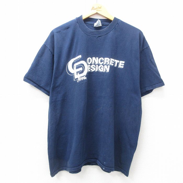 XL★古着 ヘインズ Hanes 半袖 ビンテージ Tシャツ メンズ 00年代 00s CONCRETE DESIGN コットン クルーネック 紺 ネイビー 25jul24 中古