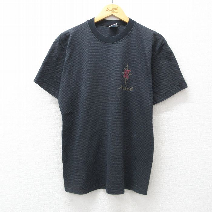 【50%OFF】L★古着 BELTON 半袖 ビンテージ Tシャツ メンズ 90年代 90s ナッシュビル クルーネック USA製 黒 ブラック ボーダー 25jul24 中古