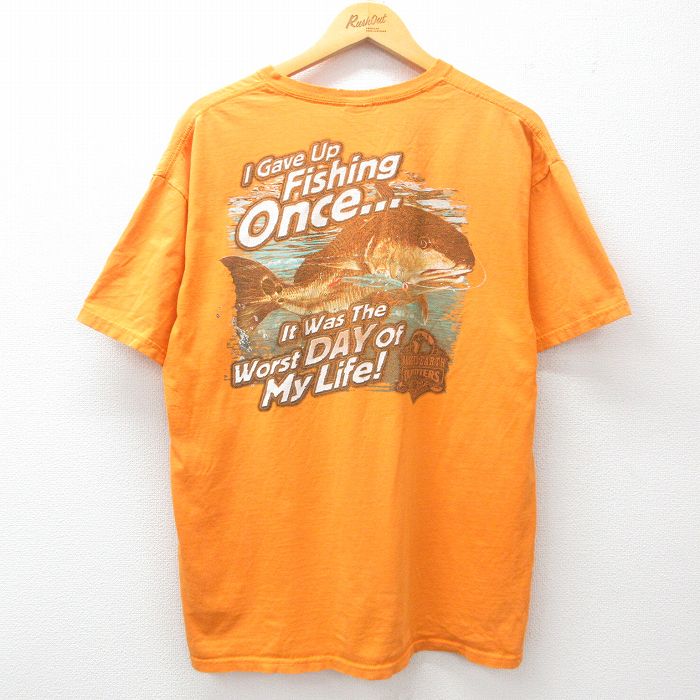 XL★古着 半袖 ビンテージ Tシャツ メンズ 00年代 00s 魚 コットン クルーネック オレンジ 25jul24 中古