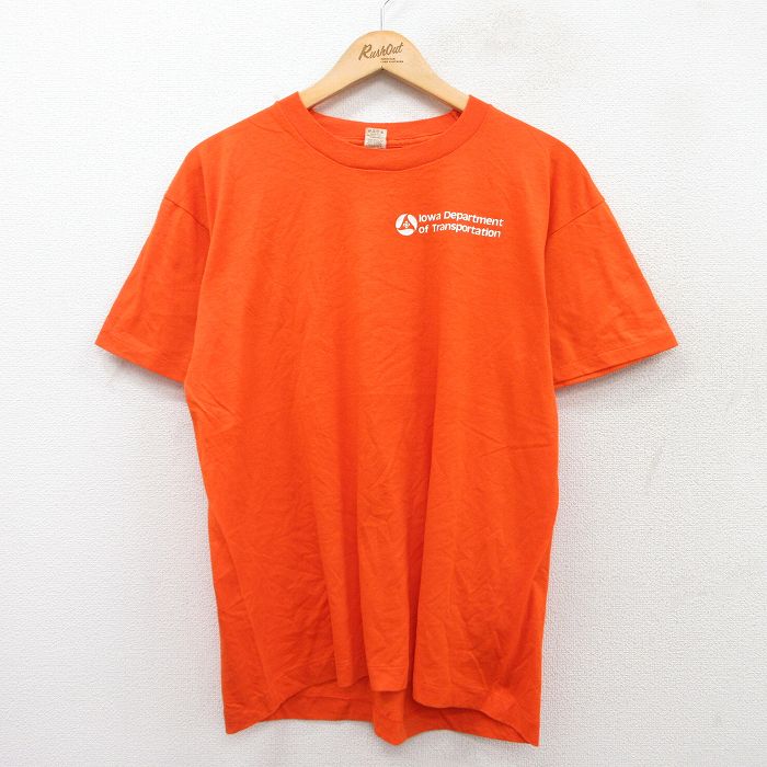 L★古着 スクリーンスターズ 半袖 ビンテージ Tシャツ メンズ 80年代 80s アイオワ デパートメント クルーネック USA製 オレンジ 25jul24 中古