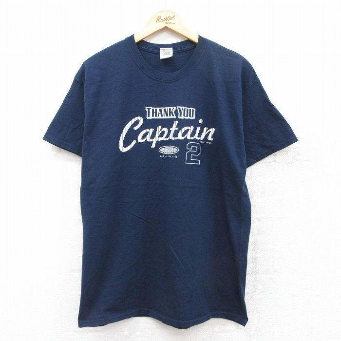 L★古着 半袖 ビンテージ Tシャツ メンズ 00年代 00s キャプテン メッセージ 2 コットン クルーネック 紺 ネイビー 25jul24 中古