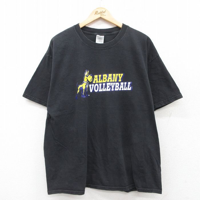 XL★古着 半袖 ビンテージ Tシャツ メンズ 00年代 00s オールバニ バレーボール 犬 大きいサイズ コットン クルーネック 黒 ブラック 25jul24 中古