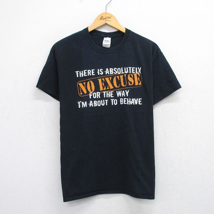 【50%OFF】L★古着 半袖 ビンテージ Tシャツ メンズ 00年代 00s NO EXCUSE コットン クルーネック 黒 ブラック 25jul24 中古