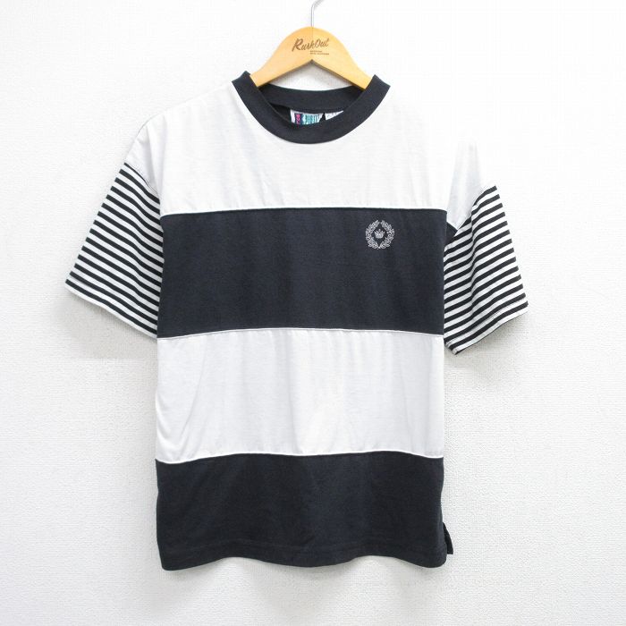 L★古着 半袖 ビンテージ Tシャツ メンズ 90年代 90s 王冠 クルーネック 黒他 ブラック ボーダー 25jul24 中古