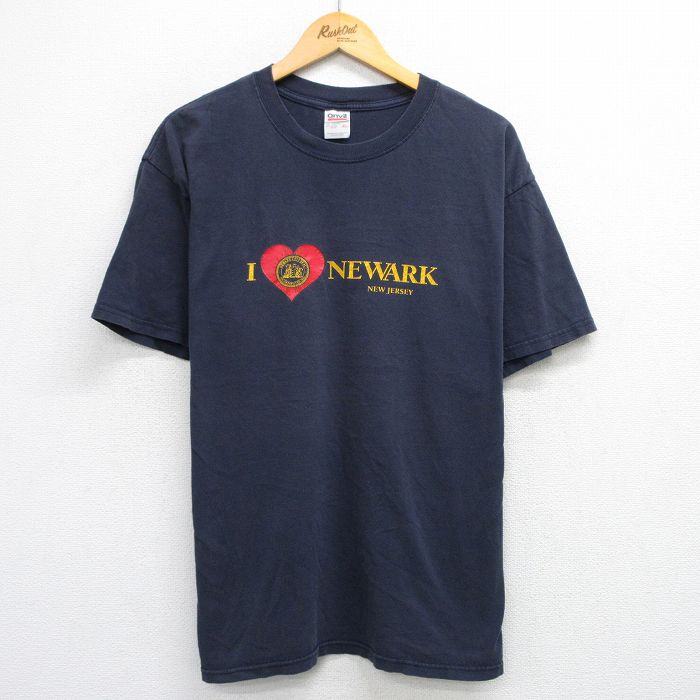 XL★古着 半袖 ビンテージ Tシャツ メンズ 00年代 00s ニューアーク ハート 大きいサイズ コットン クルーネック 濃紺 ネイビー 25jul24 中古