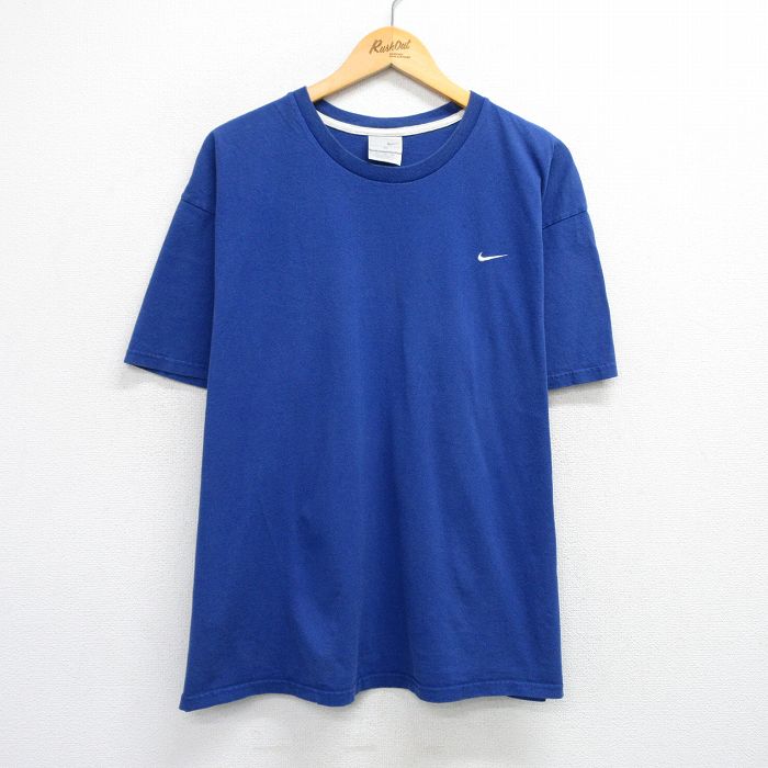 XL★古着 ナイキ NIKE 半袖 ビンテージ Tシャツ メンズ 00年代 00s ワンポイントロゴ 大きいサイズ コットン クルーネック 青 ブルー 25jul24 中古