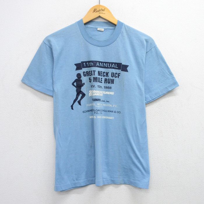 L★古着 スクリーンスターズ 半袖 ビンテージ Tシャツ メンズ 80年代 80s マラソン クルーネック USA製 薄紺 ネイビー 25jul24 中古