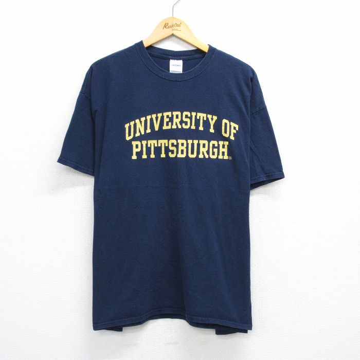 XL★古着 半袖 ビンテージ Tシャツ メンズ 00年代 00s 大学 ピッツバーグ 大きいサイズ コットン クルーネック 紺 ネイビー 25jul24 中古