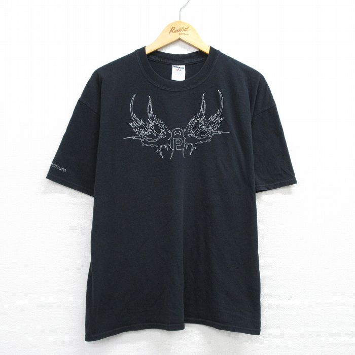 XL★古着 ジャージーズ 半袖 ビンテージ Tシャツ メンズ 00年代 00s Platinum 羽 大きいサイズ コットン クルーネック 黒 ブラック 25jul24 中古