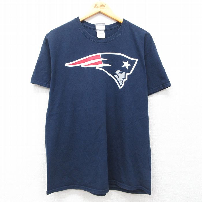 L★古着 半袖 ビンテージ Tシャツ メンズ 00年代 00s NFL ニューイングランドペイトリオッツ ロブグロンコウスキー 87 コットン クルーネック 紺 ネイビー アメフト スーパーボウル 25jul24 中古