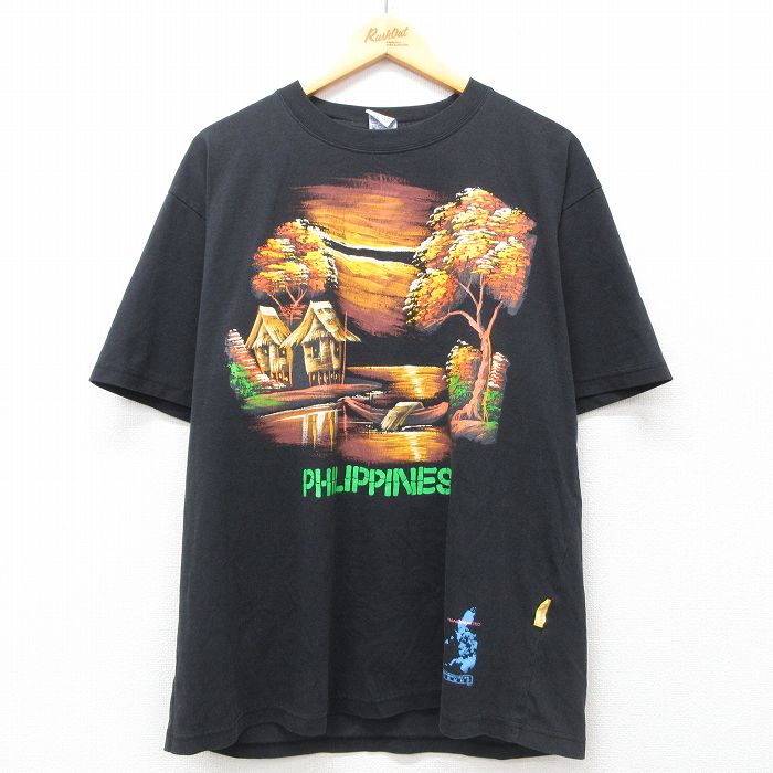 XL★古着 半袖 ビンテージ Tシャツ メンズ 00年代 00s フィリピン クルーネック 黒 ブラック 25jul24 中古