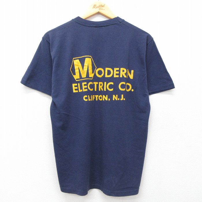 L★古着 ジャージーズ 半袖 ビンテージ Tシャツ メンズ 80年代 80s MODERN ELECTRIC 胸ポケット付き クルーネック USA製 紺 ネイビー 25jul24 中古