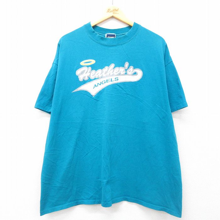XL★古着 半袖 ビンテージ Tシャツ メンズ 90年代 90s Heathers ANGELS 大きいサイズ コットン クルーネック USA製 青緑 25jul24 中古
