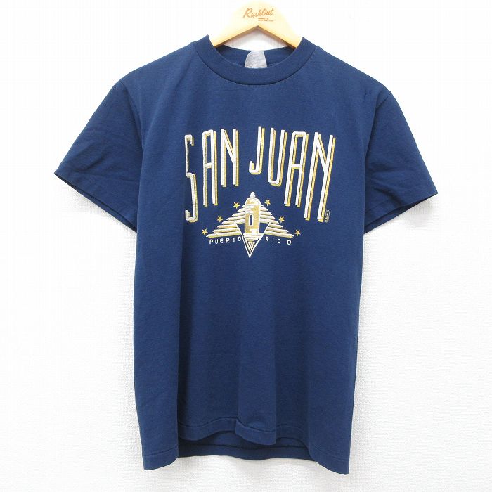M★古着 ヘインズ Hanes 半袖 ビンテージ Tシャツ メンズ 90年代 90s SAN JUAN クルーネック USA製 紺 ネイビー 25jul24 中古
