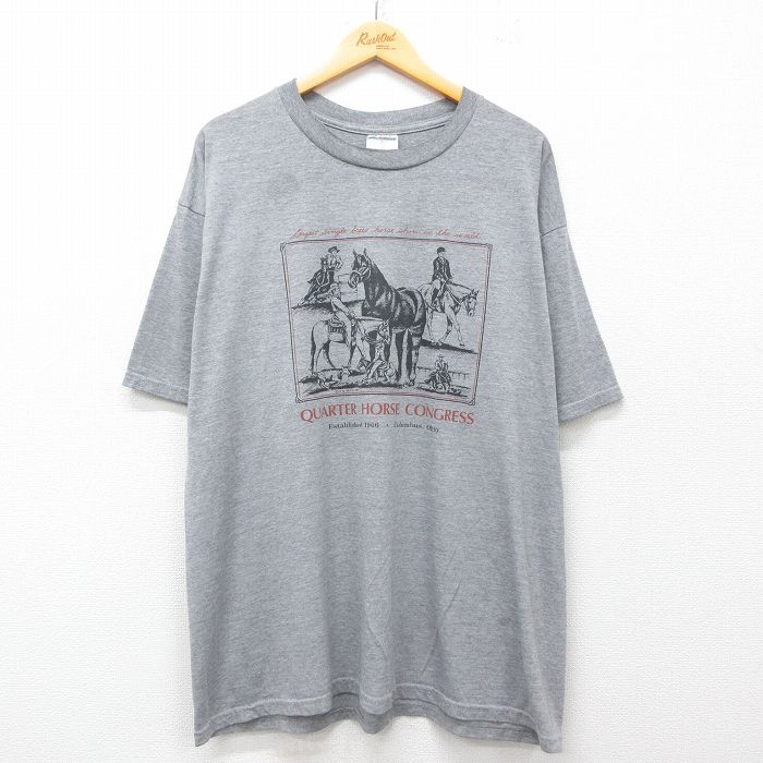 XL★古着 ジャージーズ 半袖 ビンテージ Tシャツ メンズ 90年代 90s 馬 大きいサイズ クルーネック グレー 霜降り 【spe】 25jul24 中古