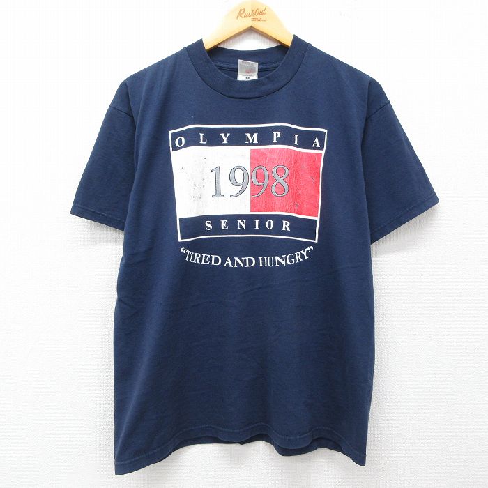 L★古着 フルーツオブザルーム 半袖 ビンテージ Tシャツ メンズ 90年代 90s オリンピア クルーネック 紺 ネイビー 25jul24 中古