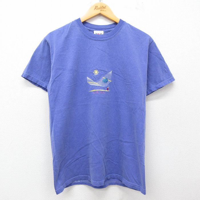 M★古着 半袖 ビンテージ Tシャツ メンズ 90年代 90s ケープメイ 刺繍 コットン クルーネック USA製 紫 パープル 25jul24 中古