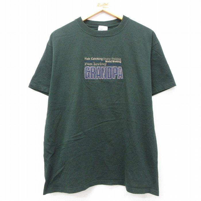 L★古着 半袖 ビンテージ Tシャツ メンズ 00年代 00s GRANDPA 刺繍 コットン クルーネック 緑 グリーン 25jul24 中古