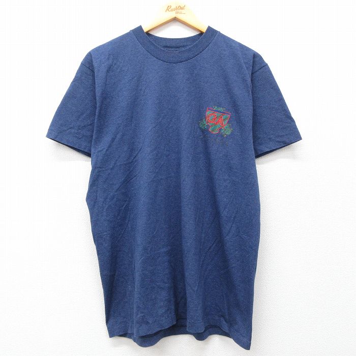 L★古着 半袖 ビンテージ Tシャツ メンズ 90年代 90s GA アトランタ クルーネック USA製 紺 ネイビー ボーダー 25jul24 中古